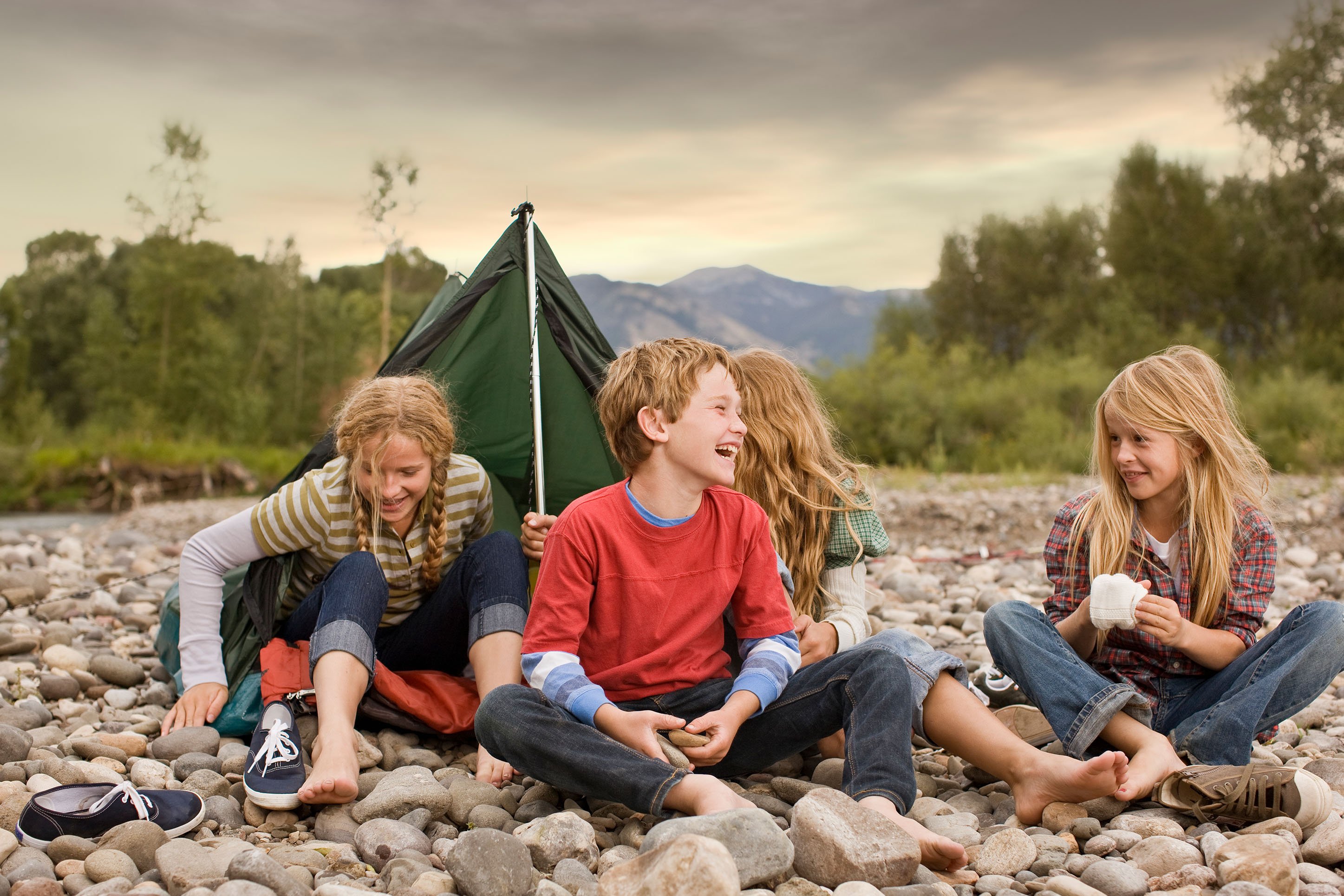 Kids tent camping in Montana