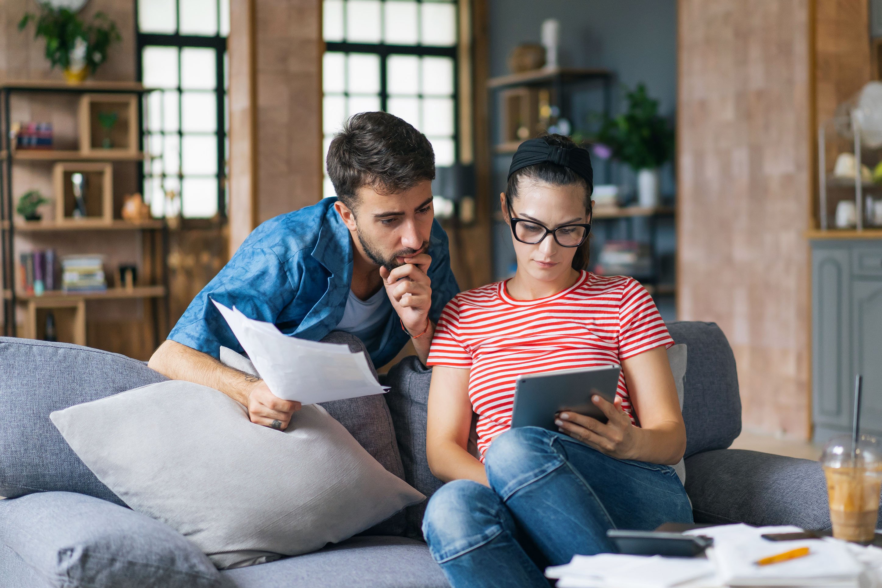 A couple contemplating finances