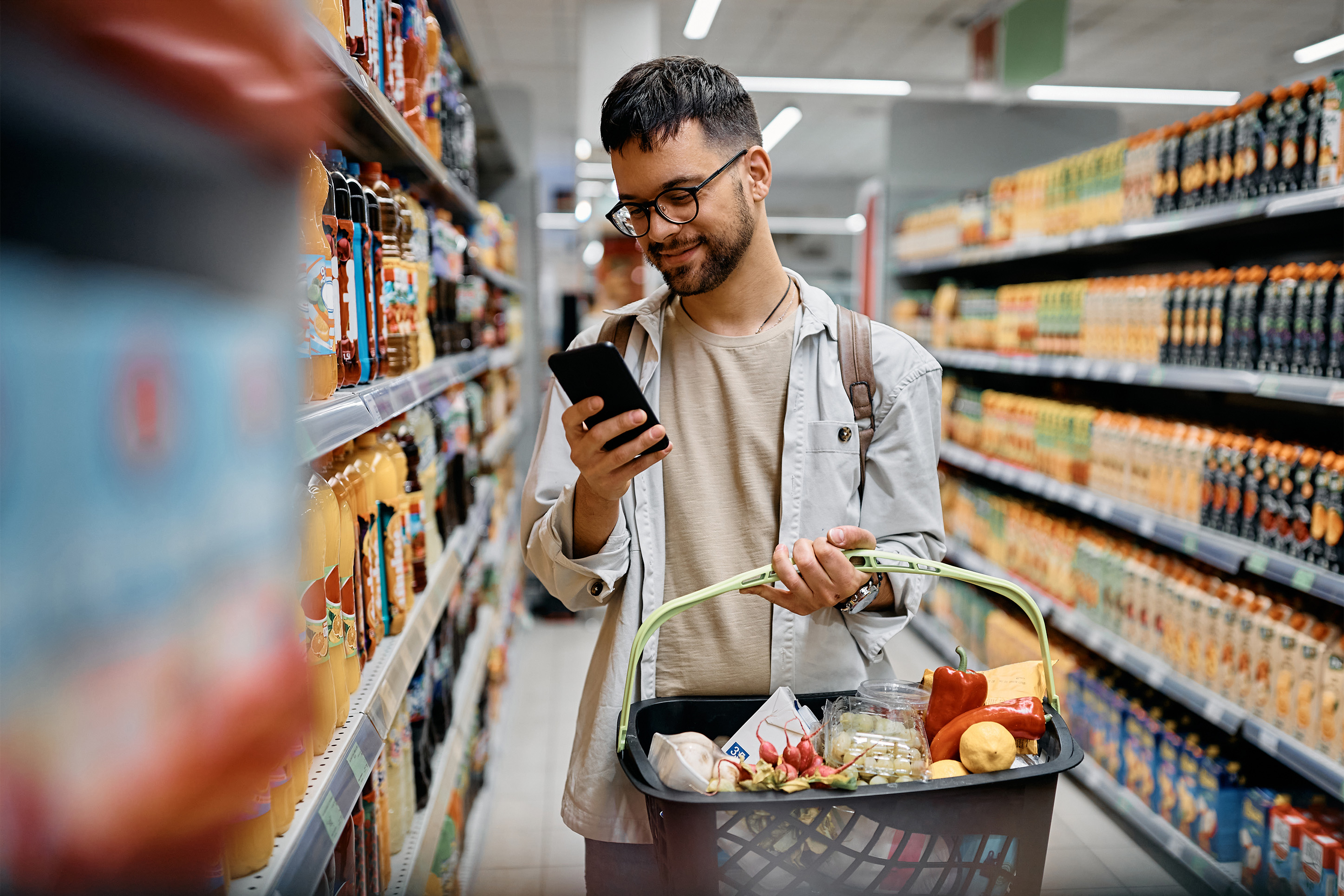 Man shopping at grocery store