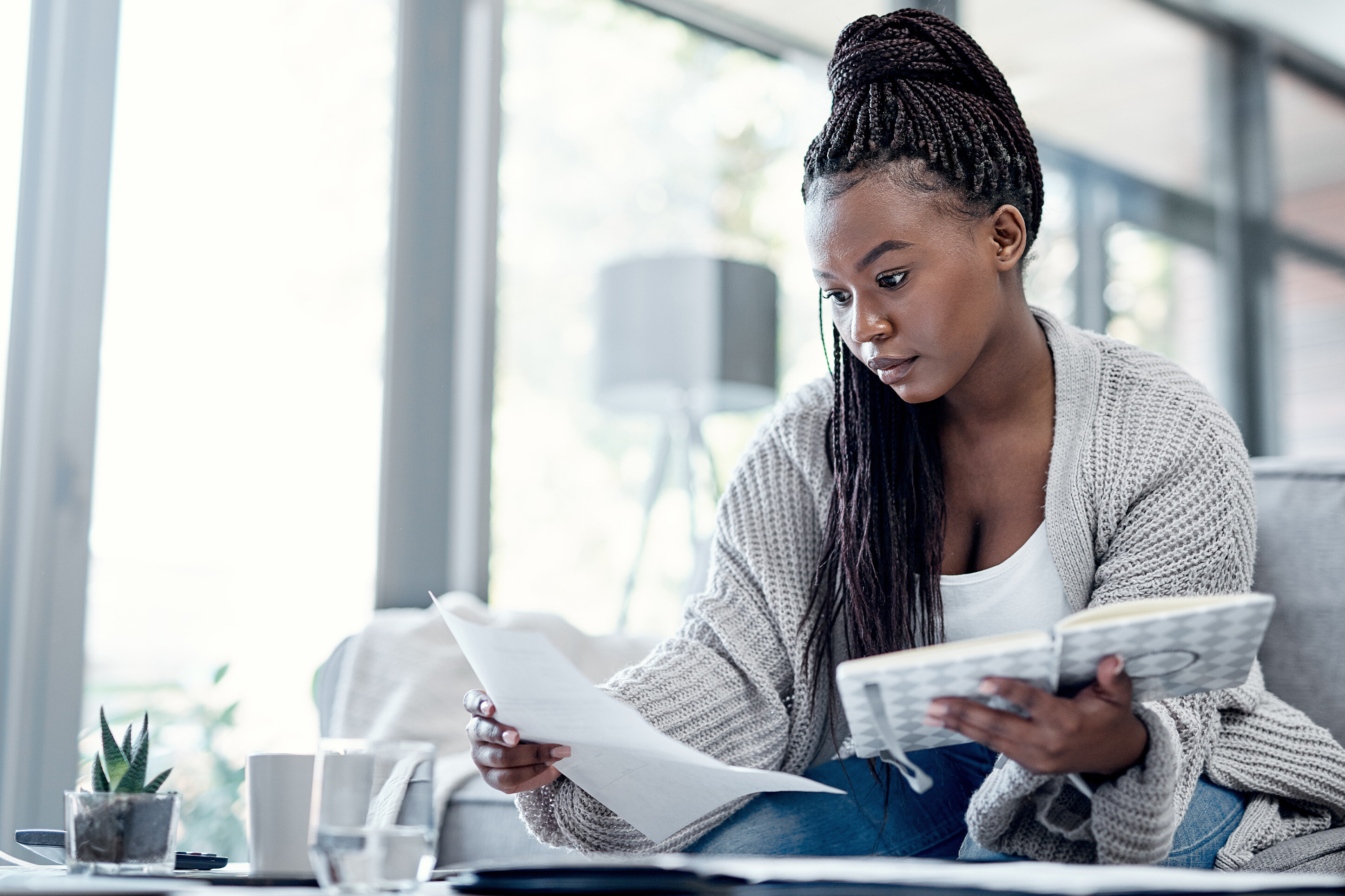 Woman studying her payment plan