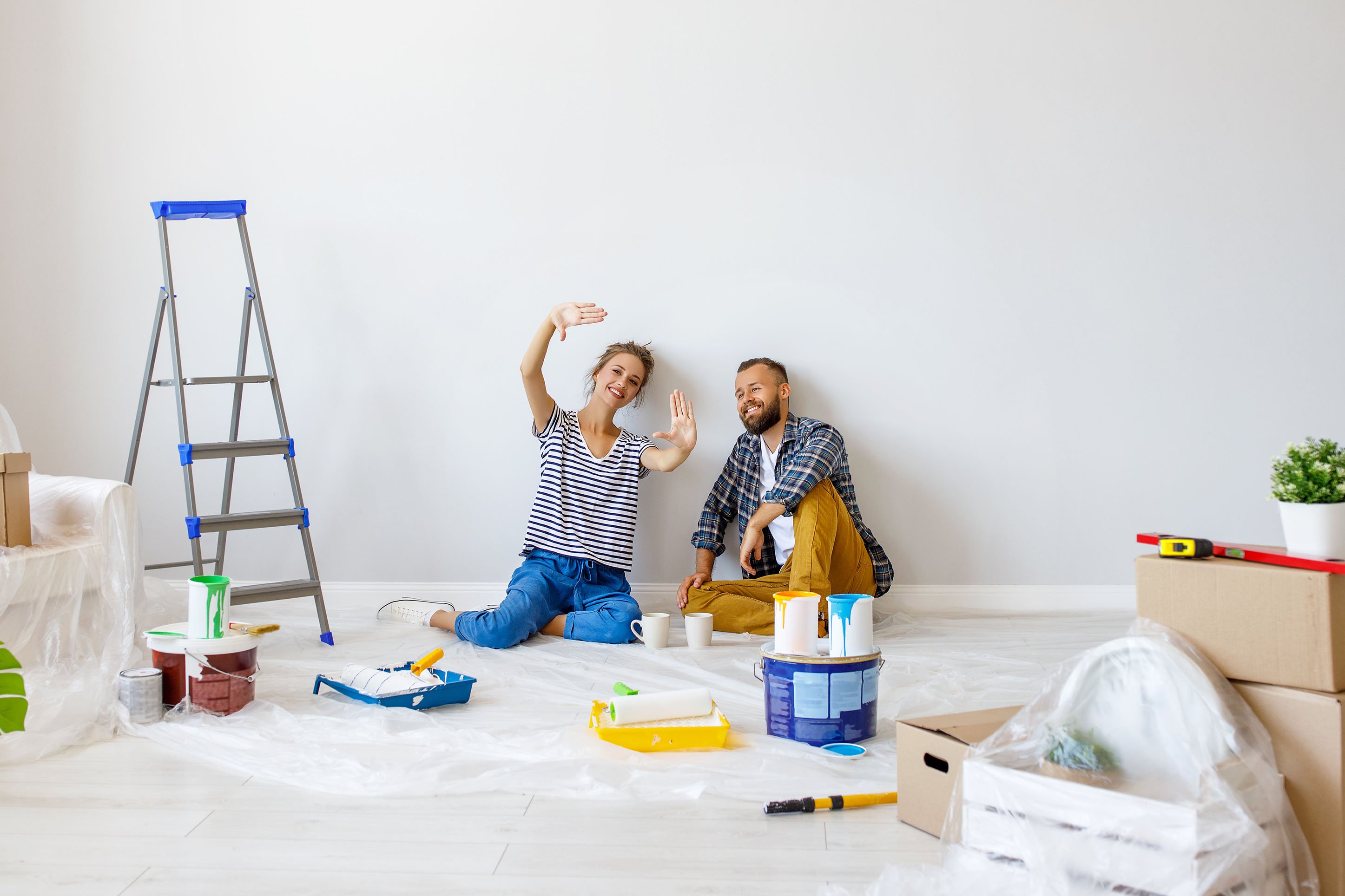 Couple doing a home improvement project. 