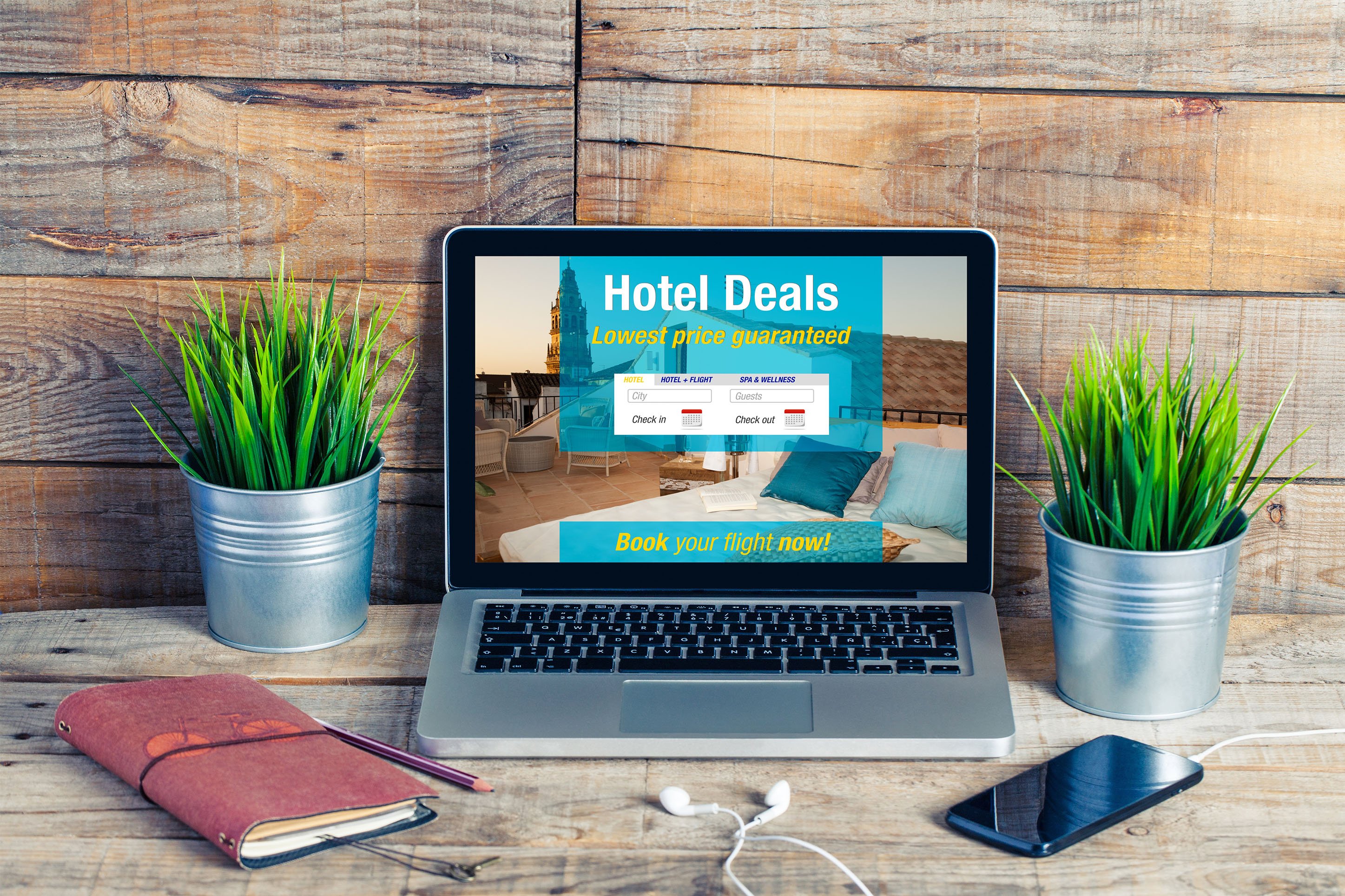 Hotel deals on a computer screen