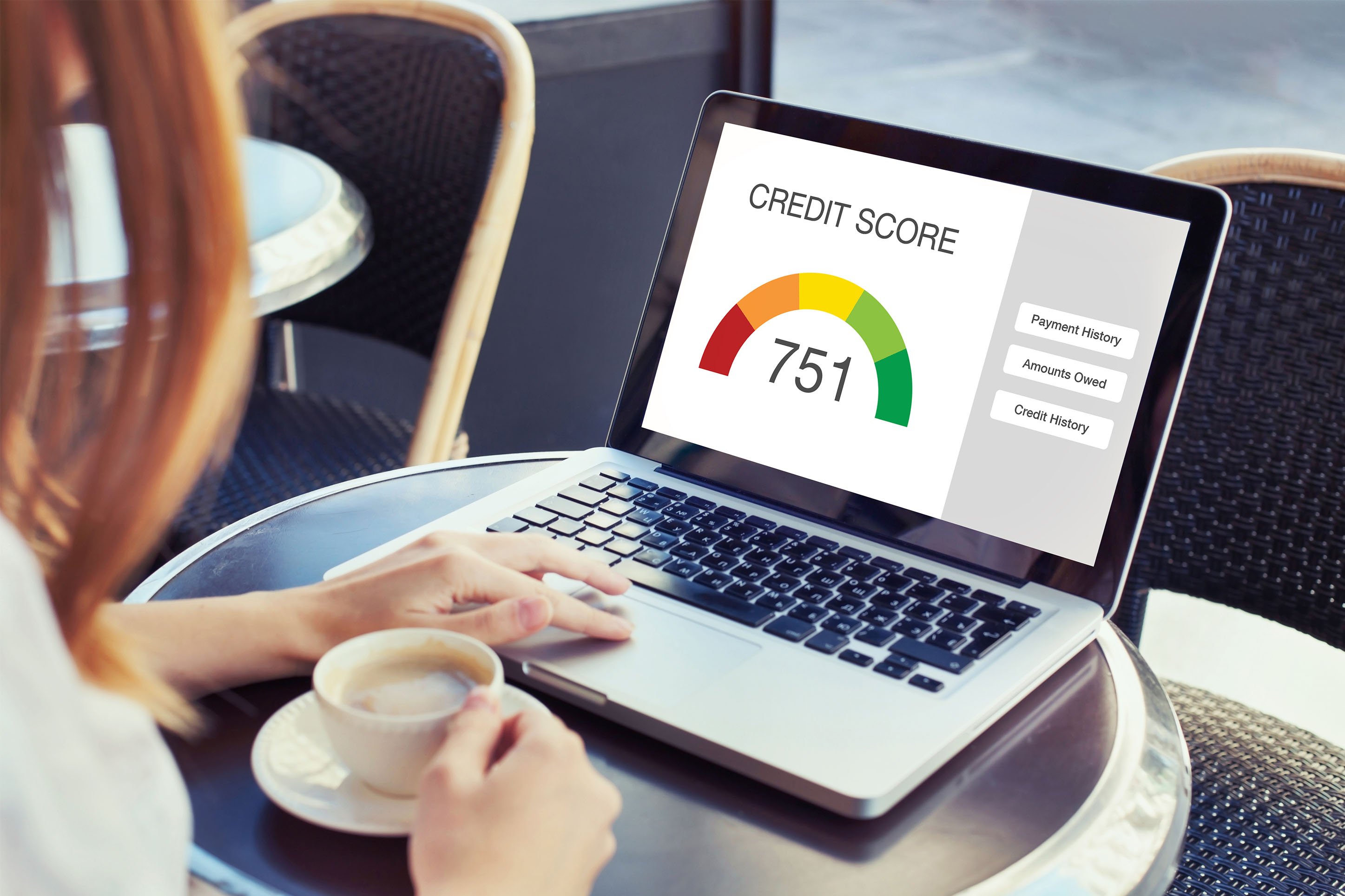 Image of a credit score on a computer. 