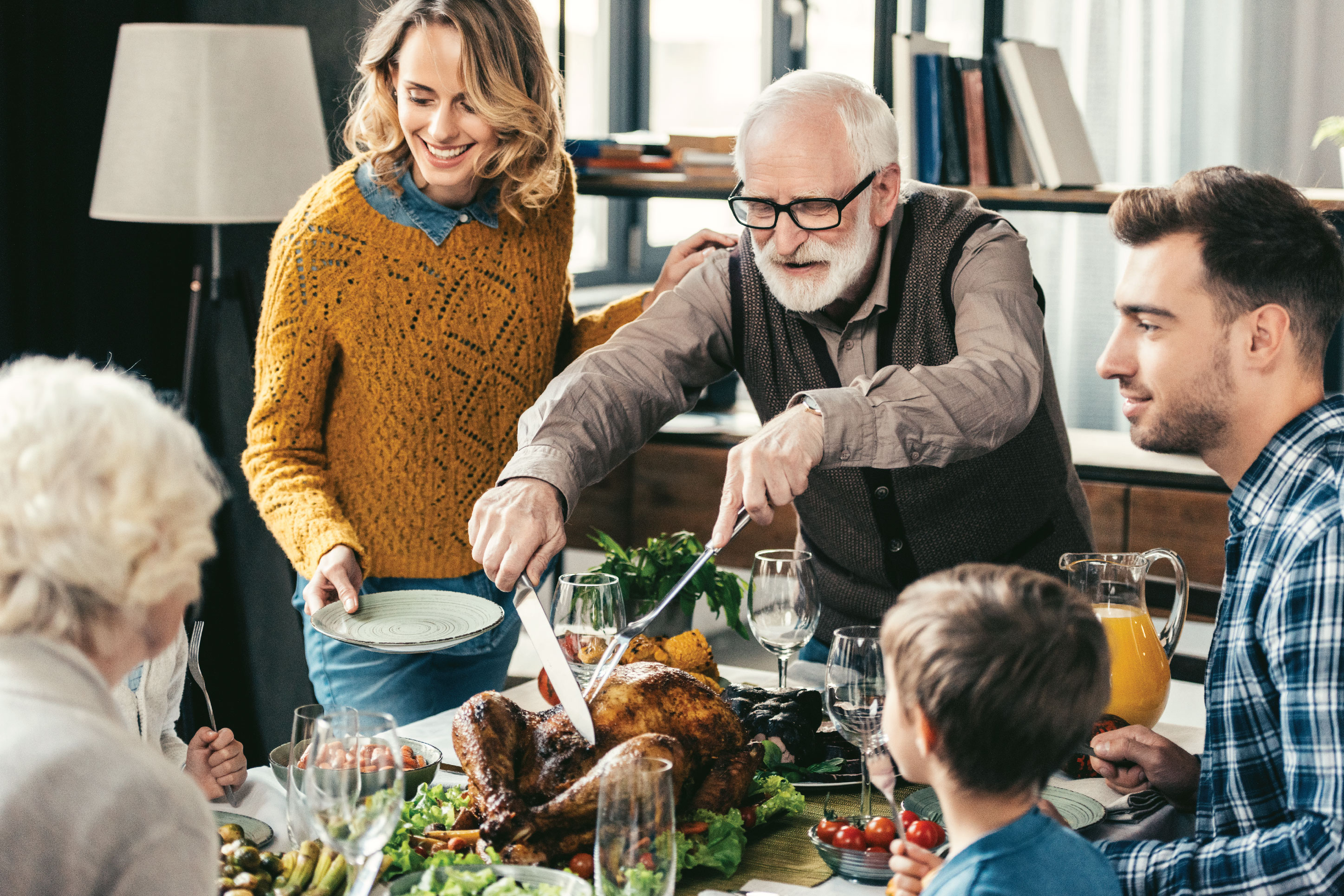 Family eating Thanksgiving Dinner together